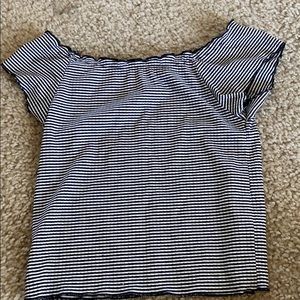 Black and white striped off the shoulder top